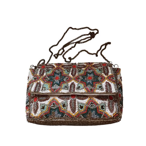 Antik Kraft Handbags - Antik Kraft Bohemian Southwest Beaded Fringe Clutch Handbag Purse With Chain
